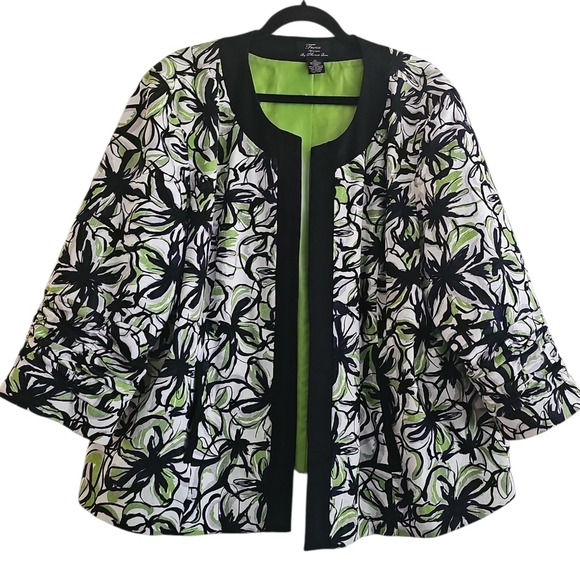 Jackets & Blazers - Trenz Women by Thersa Trenz Women's Neon Floral Coat Size 2X Green, Black, White